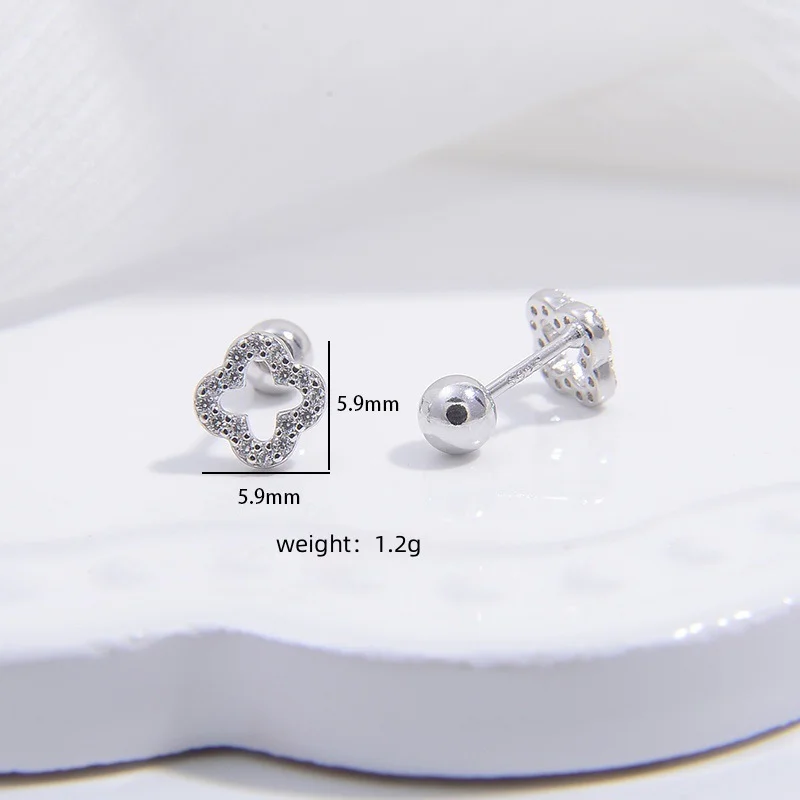 Nuevos pendientes de tuerca de trébol de cuatro hojas de Plata de Ley 925 con oreja esférica anticaída, mini pendiente de moda para mujer, regalo de joyería