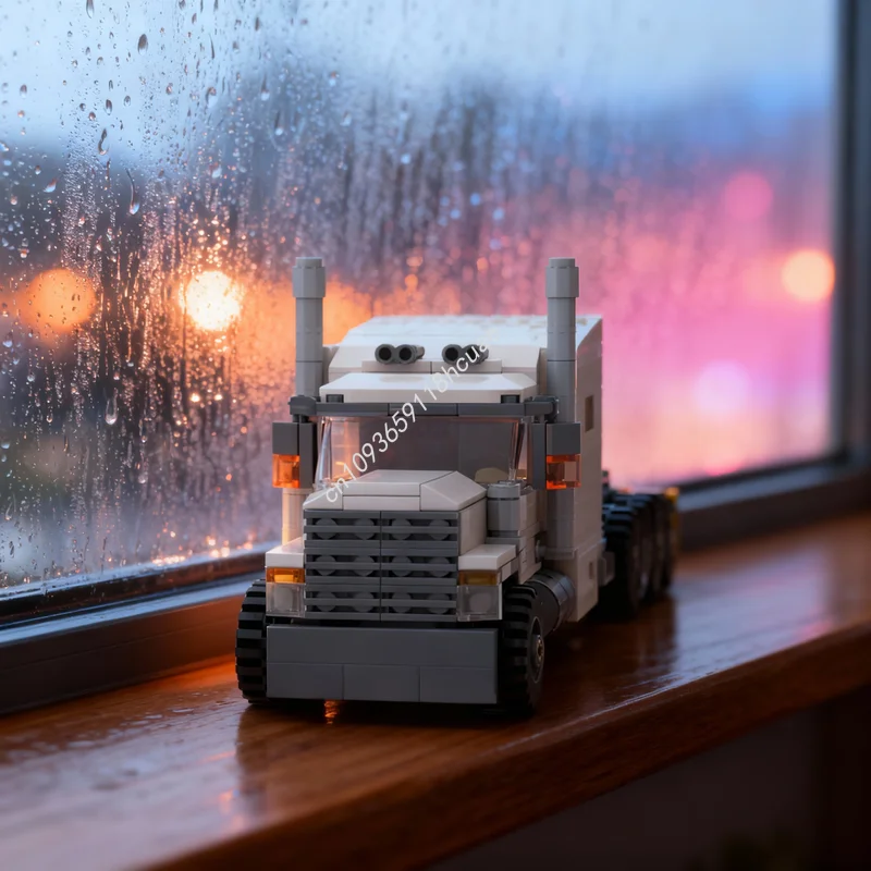 

445 деталей MOC Городской грузовик-полуприцеп с тройной осью и спальной кабиной, модель из строительных блоков, архитектурная игрушка, рождественский подарок, развивающая игрушка для детей