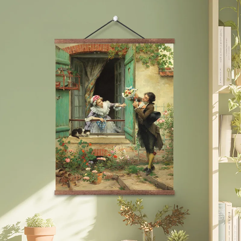 Pierre OutinOting, French Romantic oil painting, European figure scroll decorative painting depicting adoring figures