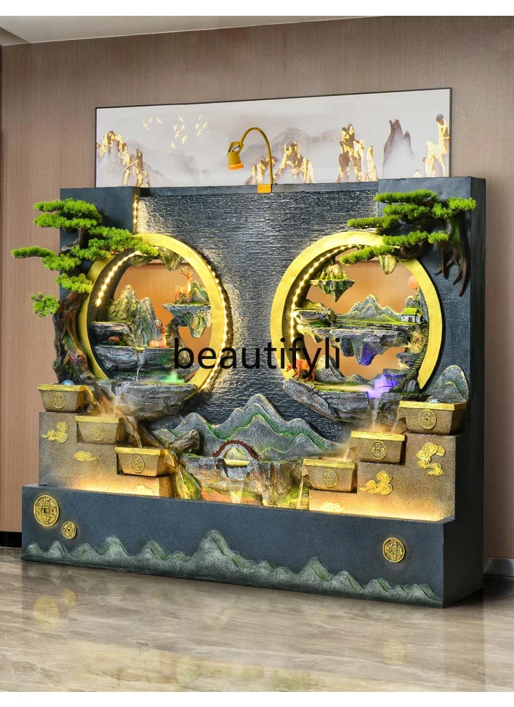 Water curtain wall, flowing water ornament, community rockery decoration, rockery courtyard layout, yard landscaping