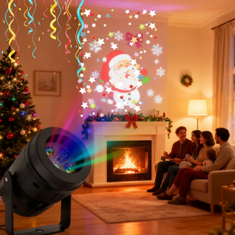 Projektor Świąteczny z 16 Wzorami, Efekt Świetlny na Scenę, Wielodynamiczne Światło Dekoracyjne, Zasilane przez USB, Projekcja na Sufit i Ścianę