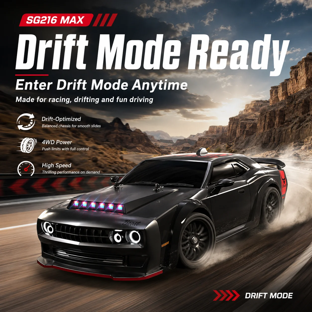 ZNLYRION 70KM/H RC Toy SG216MAX PRO 4WD RC Drift Car 1:16 Scale  2.4G Remote Control Brushless Racing Car With LED Lights for Adults view 4
