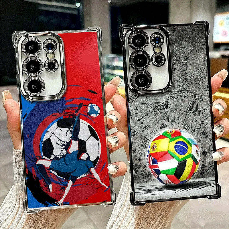 Football Soccer Ball Design Plating Phone Case For Samsung Galaxy S26 S25 Edge S24 S23 Ultra S22 S21 Plus S20 FE Anti-Fall Prote