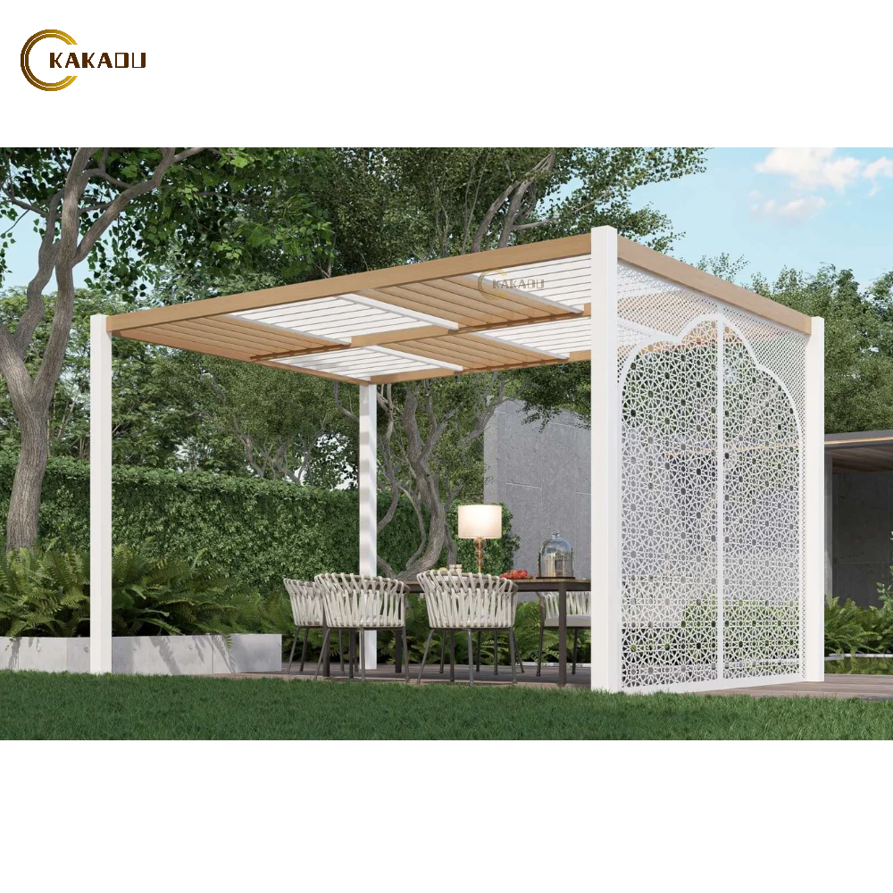KAKADU Smart Aluminum and Metal Waterproof Opening Roof Louver Solar Pergola for Outdoor Gazebo Remote Operation Arch Design