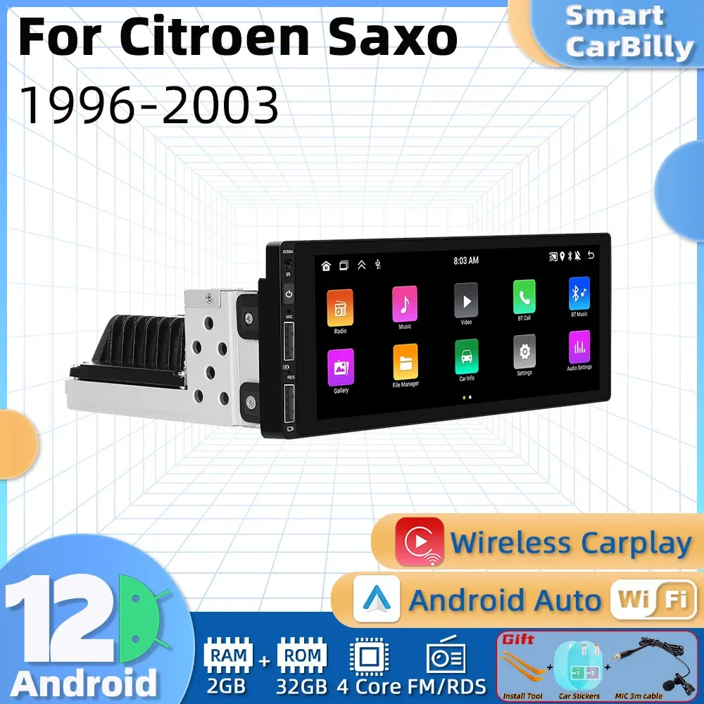 

Автомобильная Мультимедийная система на Android, 6,9 дюйма, 1 Din, для Citroen Saxo 1996-2003, радио, стерео, головное устройство для Carplay, Авторадио, GPS-навигатор, экран