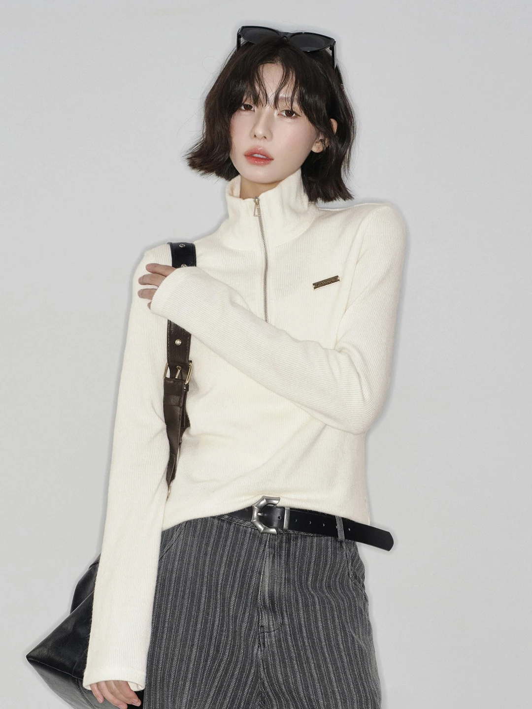 

Winku High Collar f Zip Sweater Women's Base Layer irt Soft Acrylic Long Sve Warm Pure Color Casual Faion