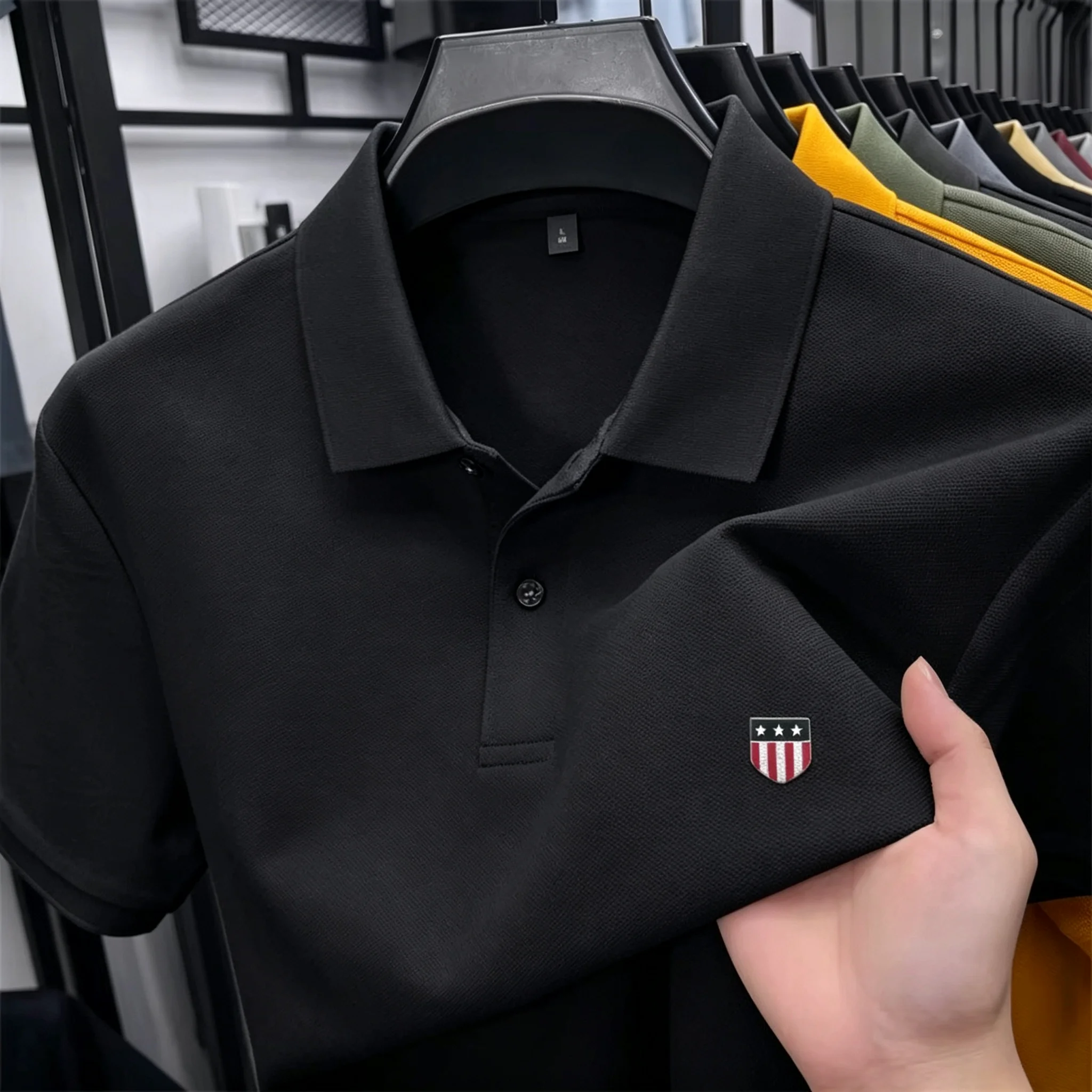 Herren Sommer Stehkragen Poloshirt Bedrucktes Kurzarm-T-Shirt Atmungsaktive Business-Casual-Herrenbekleidung für den täglichen Büroalltag – Detail 5
