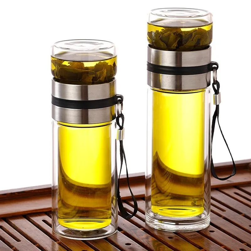 Portable Glass Water Bottle, Double Wall, Thermal Tea Water Separation Glass Mug, High-end Simple Insulation, Drinking