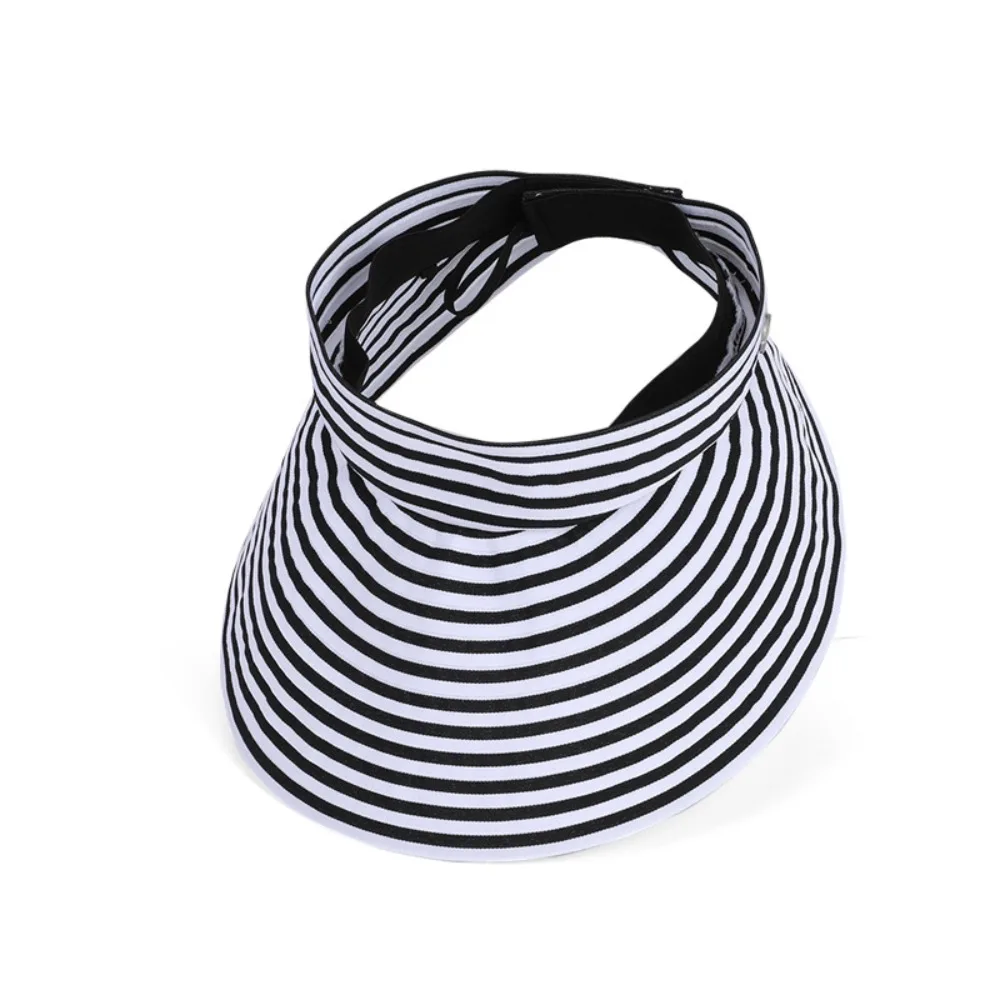 

Casual Wide Brim Stripe Empty Top Hat Anti-UV Foldable Summer Sun Hats Hiking Cap Korean Style Sun Protection Cap Travel