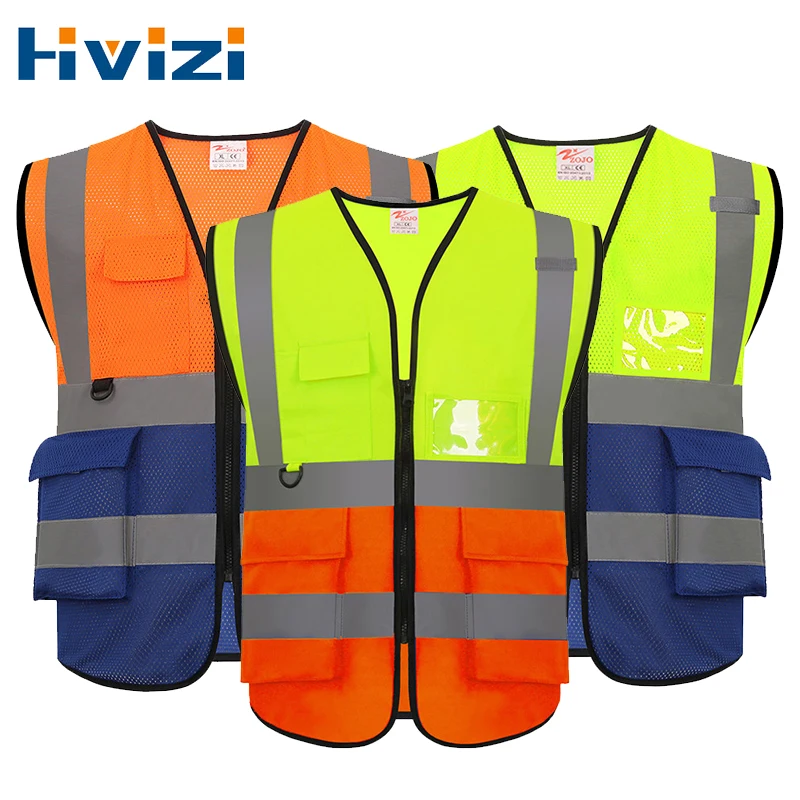 Multi Pockets Two Tone Workwear Vest for Outdoor Working Cycling Jogging Walking Sports