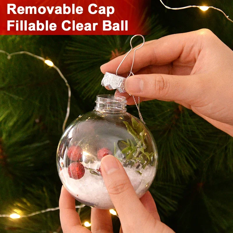 6Pcs Clear Plastic Christmas Ball Fillable Ornament Xmas Tree Hanging Bauble Pendant 2023 Christmas Home Decoration Navidad Gift