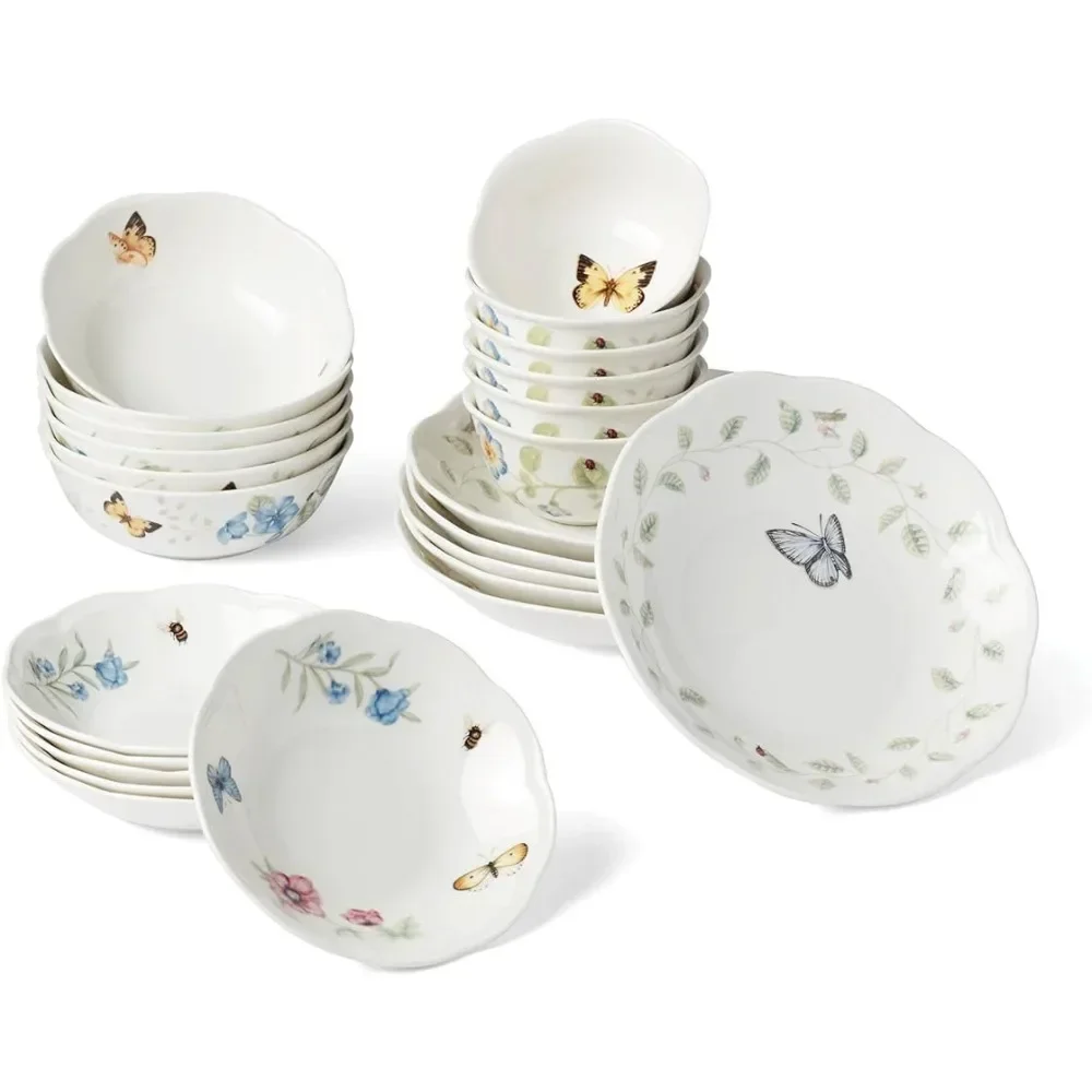 Lenox Butterfly Meadow 24-Piece Bowl Set, 1 Count, Multi White Dinner Plates Dishes and Plates Sets