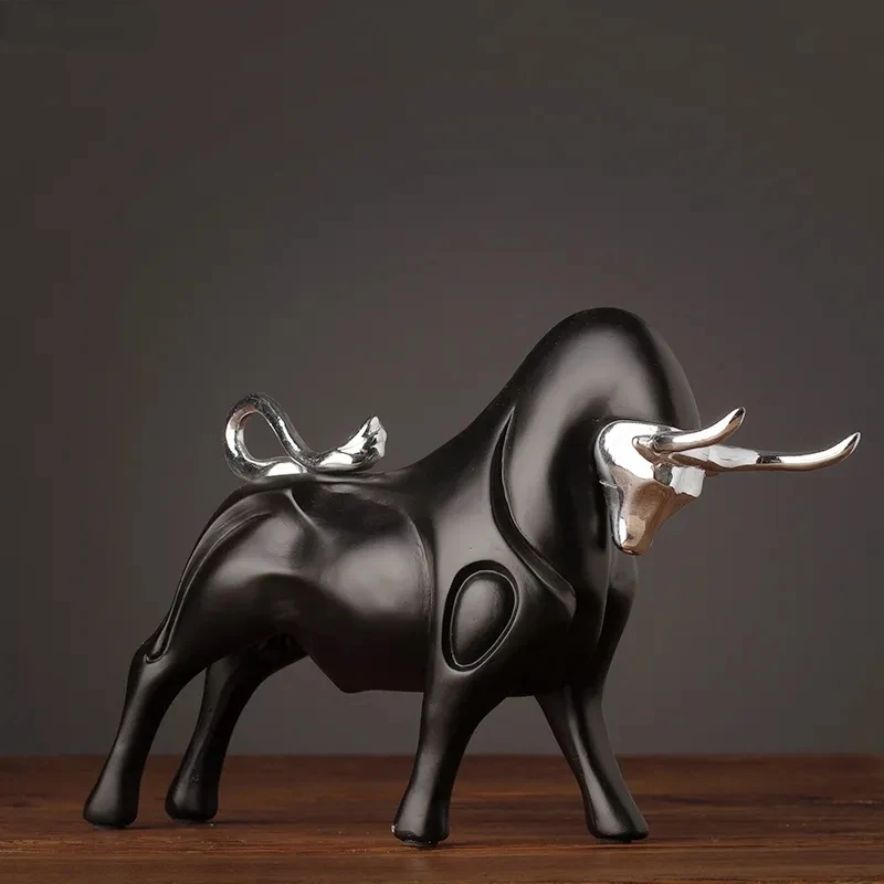 

Modern Figurines Red and Black Bull Sculpture Resin Simulation Animal Statue Living Room Bookcase Crafts Accessories Home Decor