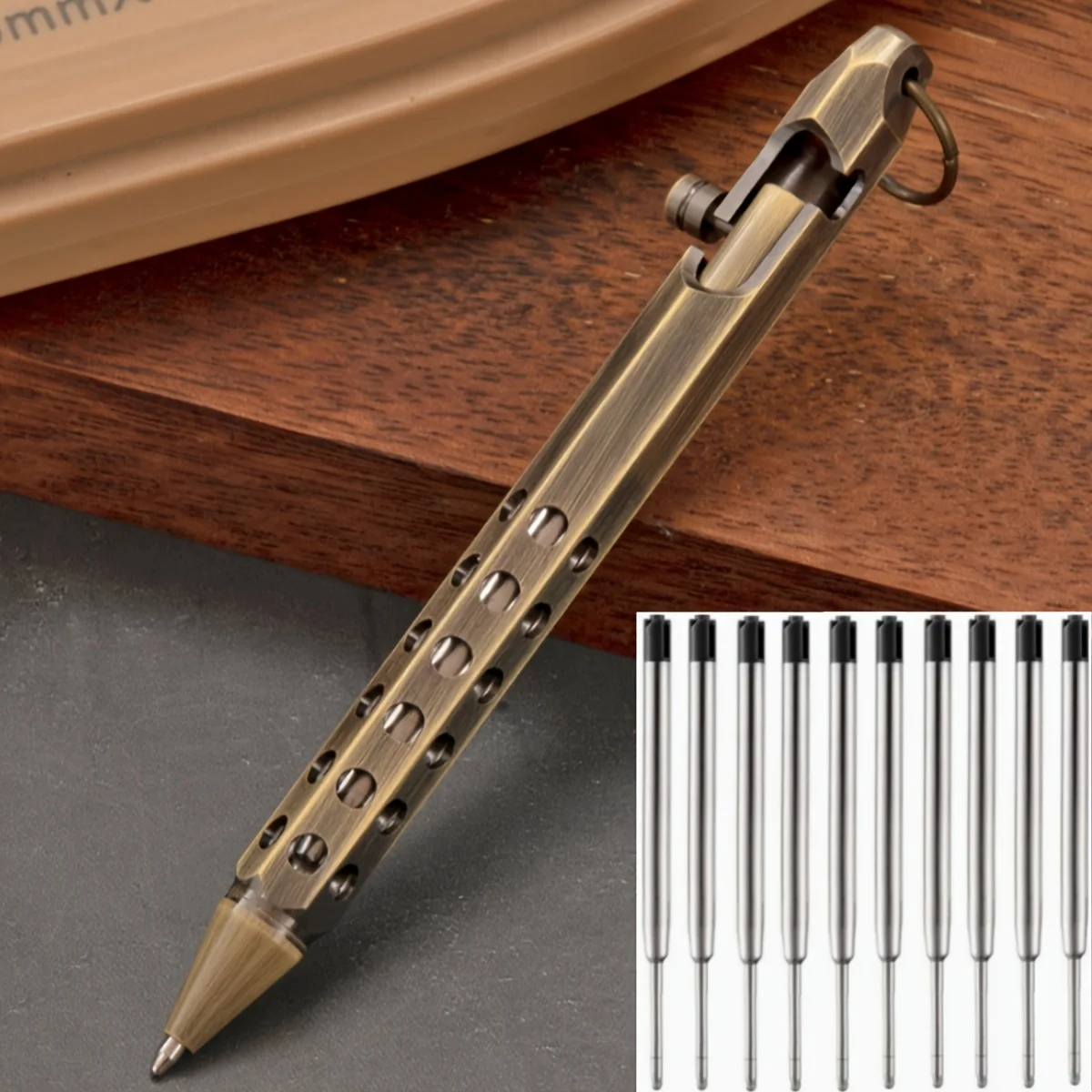 

1Pc Ballpoint Pen, Signature Pen, Includes 10 Additional Refills, Brass Material, Rotating and Retractable, 0.5mm Fine Tip, Hexagonal Personalized Design, Hollow Pen Body, Heavy Metal Feel, Elegant and High-End, School Supplies, Holiday Gifts, Valentine's