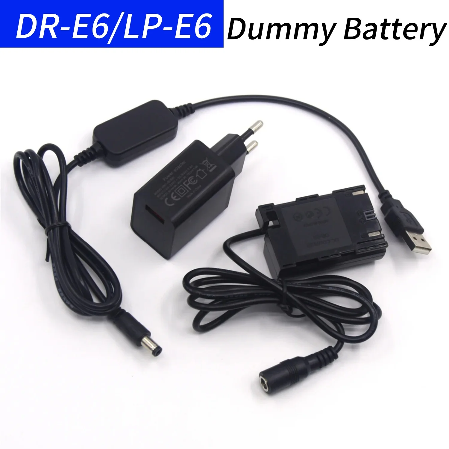 

LP-E6 Dummy Battery DR-E6 Coupler&18W USB Charger&DC Connector Cable for Canon EOS 60D 70D 5D2 6D 7D 5D Mark II III 5D3 Camera