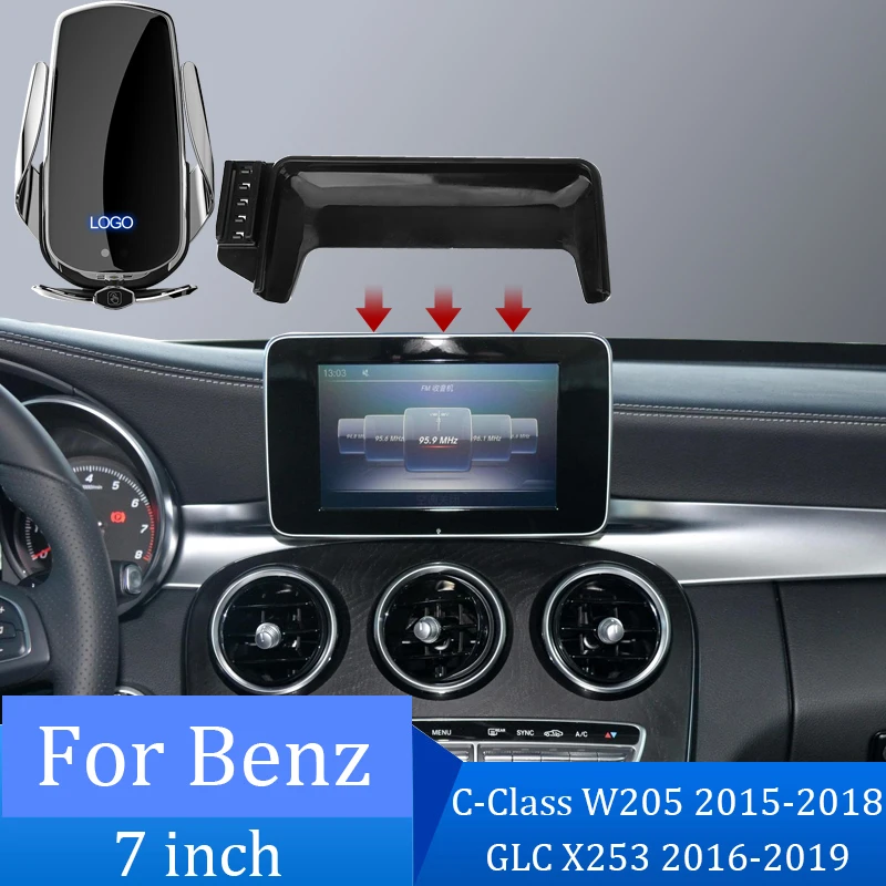 For Mercedes Benz C-Class W205 GLC X253 2015-2019 Car Holder Mobile Phone Wireless Charger Screen 7 Inch Fixed Bracket Base