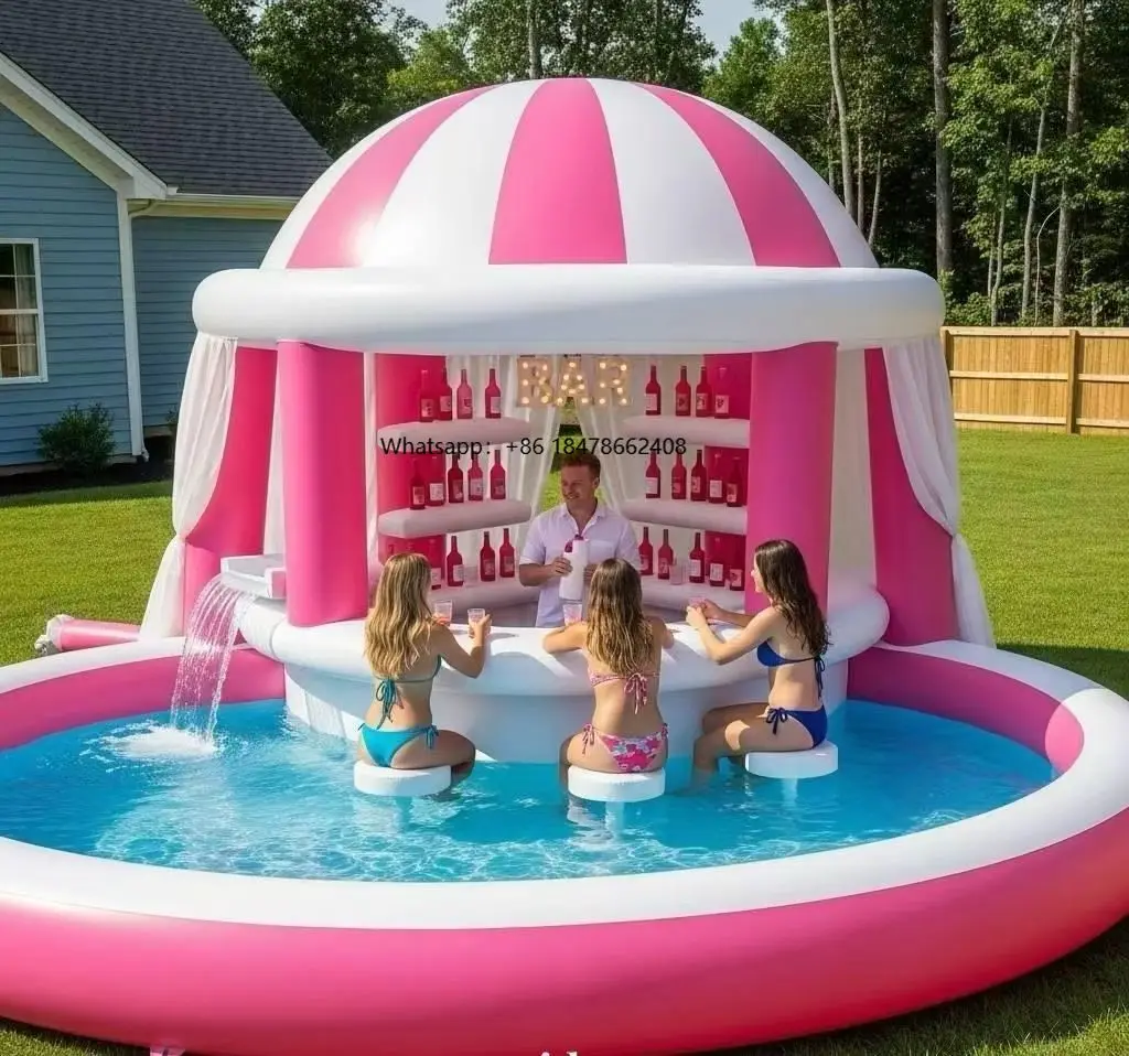 

Portable Inflatable Pool Bar Summer Outdoor Event Backyard Party Blow up Pub Swimming Pool Inflatable Water Bar With Air Seats