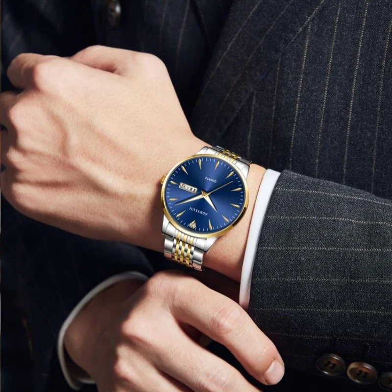 Abbylun-男性用のミニマリストスタイルの腕時計,ステンレス鋼のストラップ,簡潔な腕時計,防水,日付の表示,男性,621