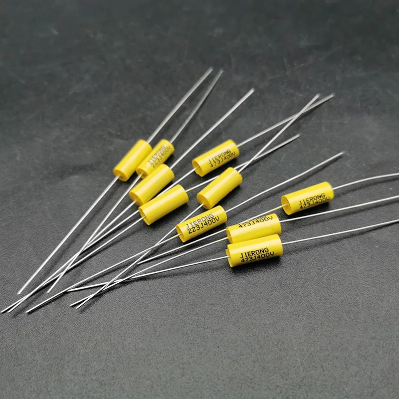 

6Pcs Axial Capacity Polyester Capacitor 223J400V/473J400V 0.022uf/0.047uf Brass Leg Electric Guitar Tone Capacitor Yellow