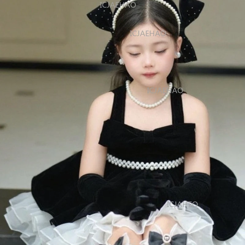 

2026 Kids Sweet BabyStyle Black Fashion Lolita Tutu Pageant Party Gown Outfit Girl Birthday Dress Costume Children Princess