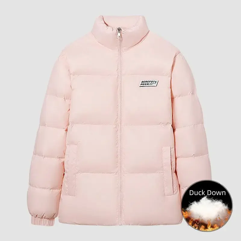 Uetey-Casaco puffer de pato branco masculino e feminino, casaco grosso quente, gola impermeável com estande, jaquetas unissex casuais, moda inverno