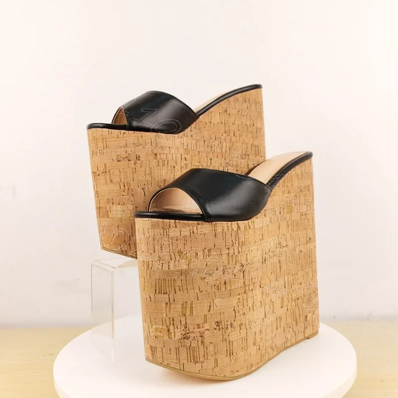 

Black Peep Toe Wooden Wedges Heel Platform Slippers Slip On Women Shoes Fashion Party Banquet Dating 2025 Zapatos Para Mujere