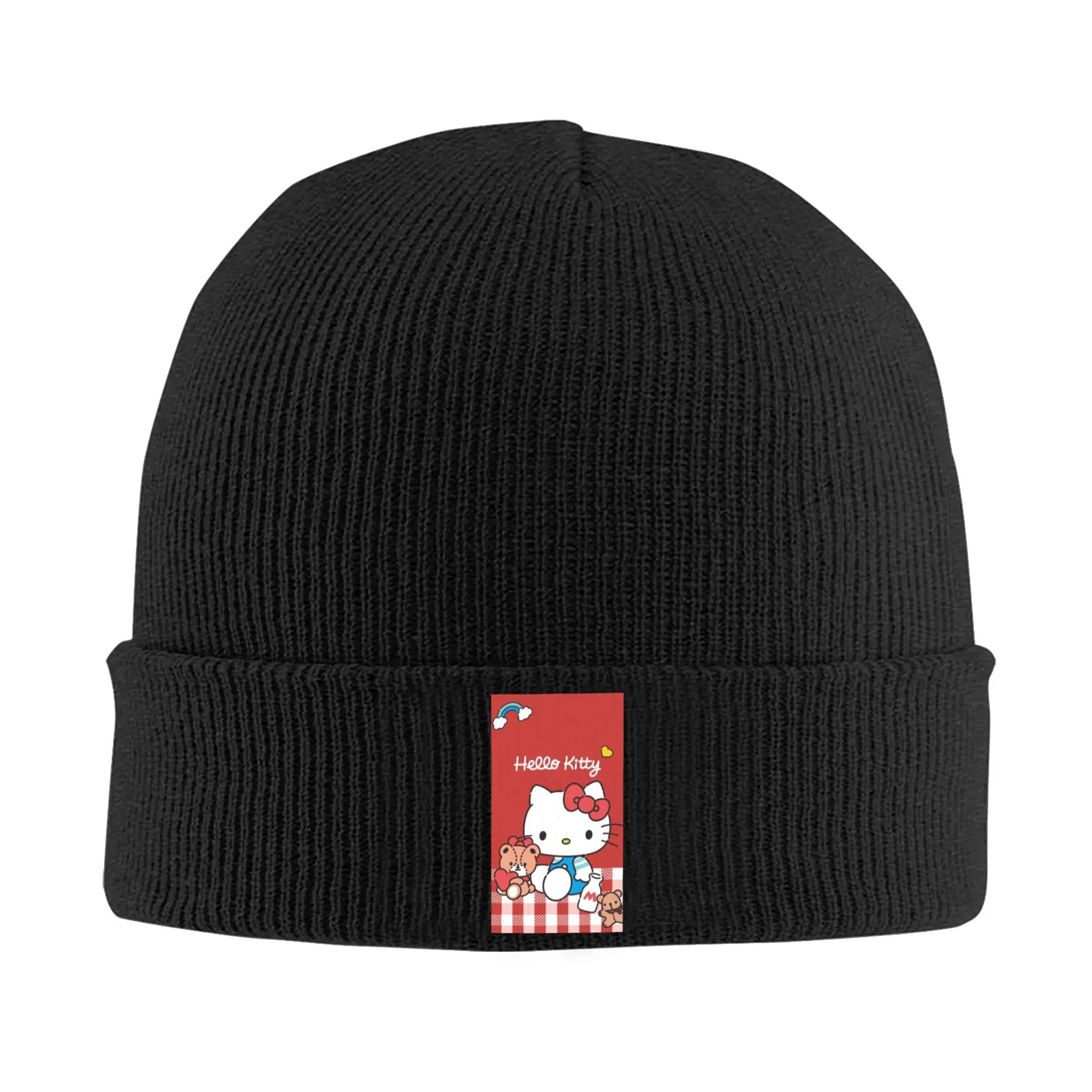 Custom Hello Kitty Anime Bonnet Hat Cool Knit Hats Men Women Unisex  Warm Winter Skullies Beanies Caps