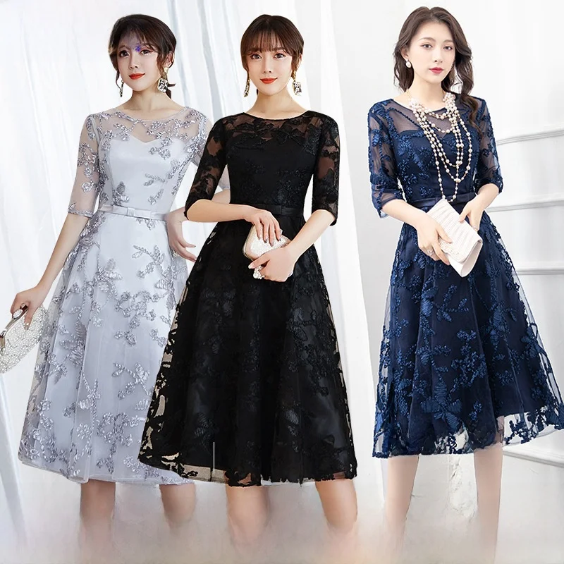 

2026 New Women's Evening Dress Slimming Hostess Formal Dress Party Birthday Celebration Low Waist Mesh Fabric Wedding Dress