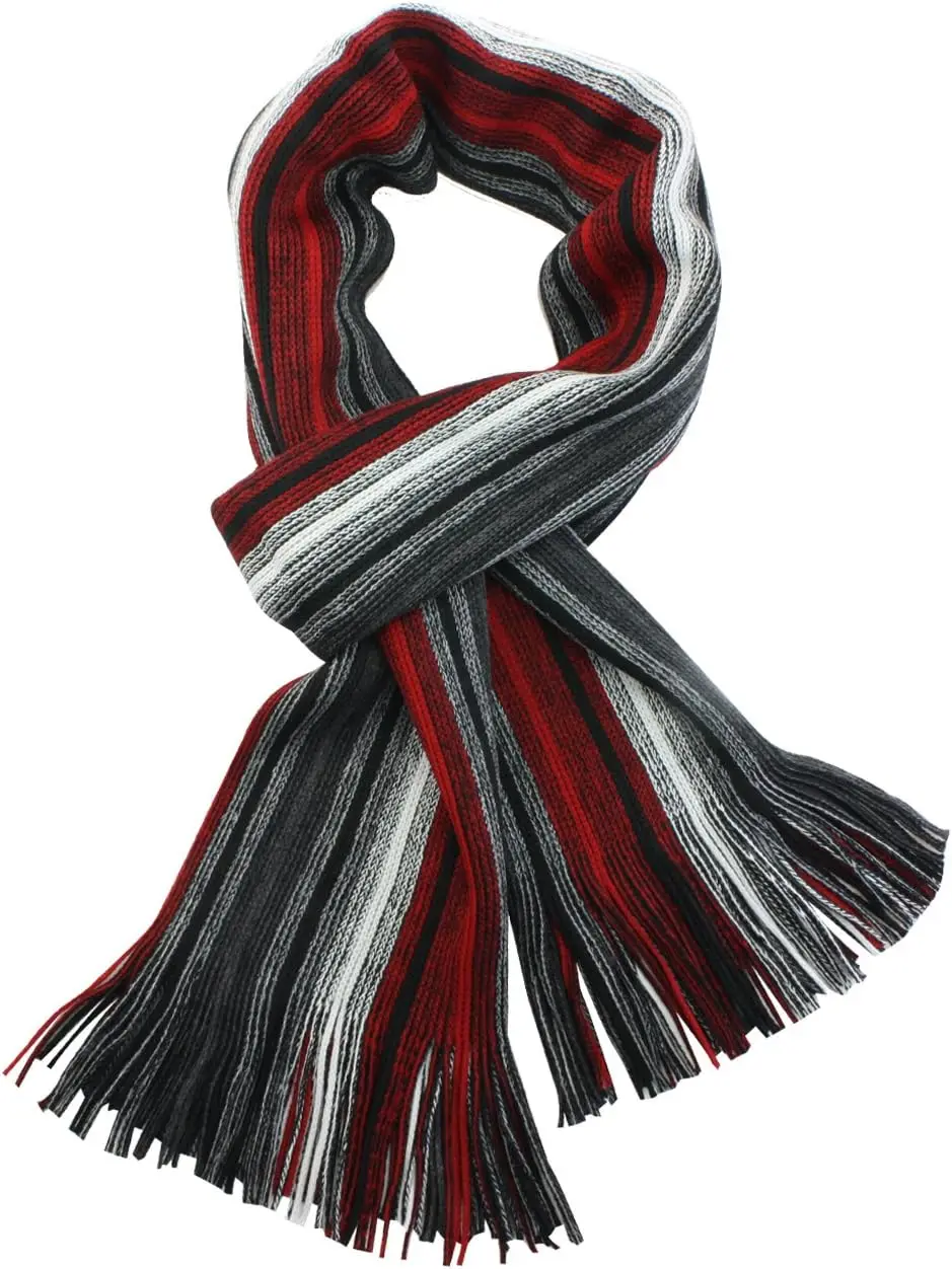 Dahlia Mens Winter Scarf - Synthetic Wool, Extra Long & Warm, Striped Knit Foulard  Luxury  Chal