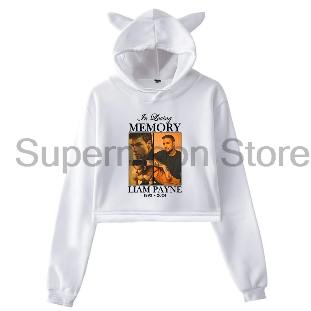 In Loving Memory Liam Payne 1993-2024 Streetwear Tribute Singer Rip Cat Ears Hoodie Long Sleeve Crop Top Women's Clothes