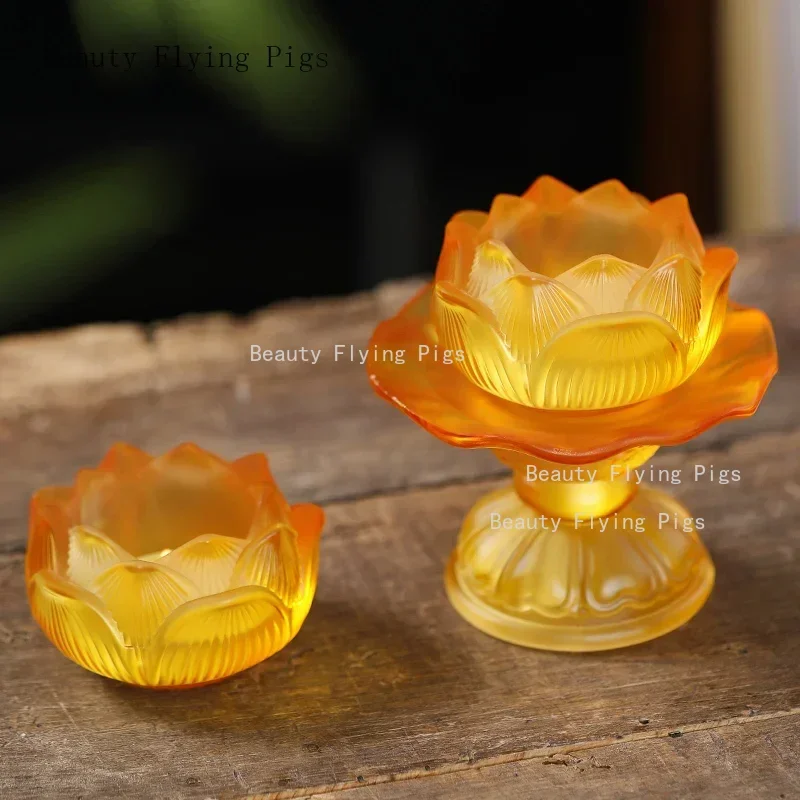 Glass Lotus Candlestick Buddha Hall Buddhist Supplies Temple Sacrificial Candle Holder No Candles Included Chinese Style