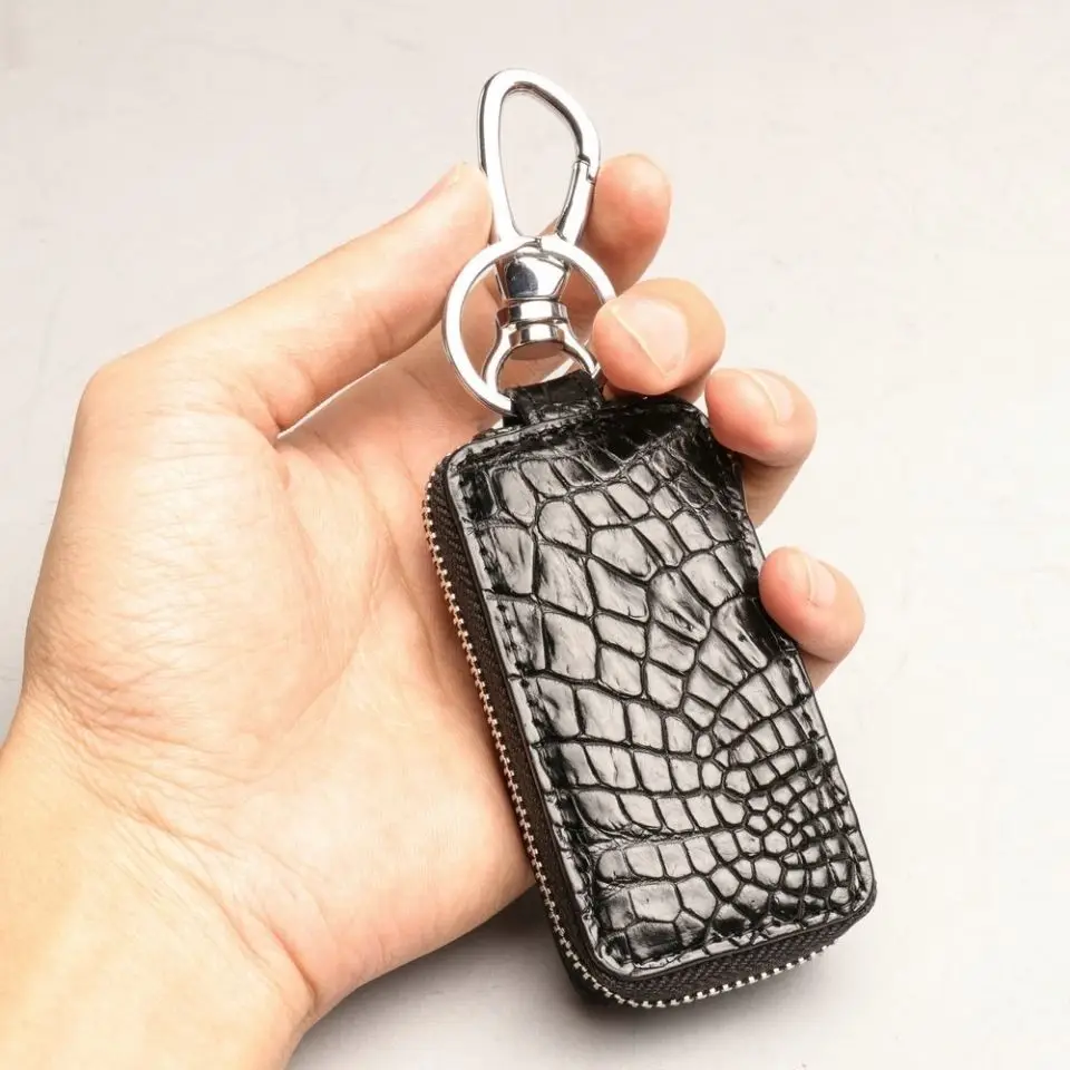 New Fashion Crocodile Skin Genuine Leather Men Car Key Wallets Multi Function Key Case Female Male Zipper Housekeeper Holders