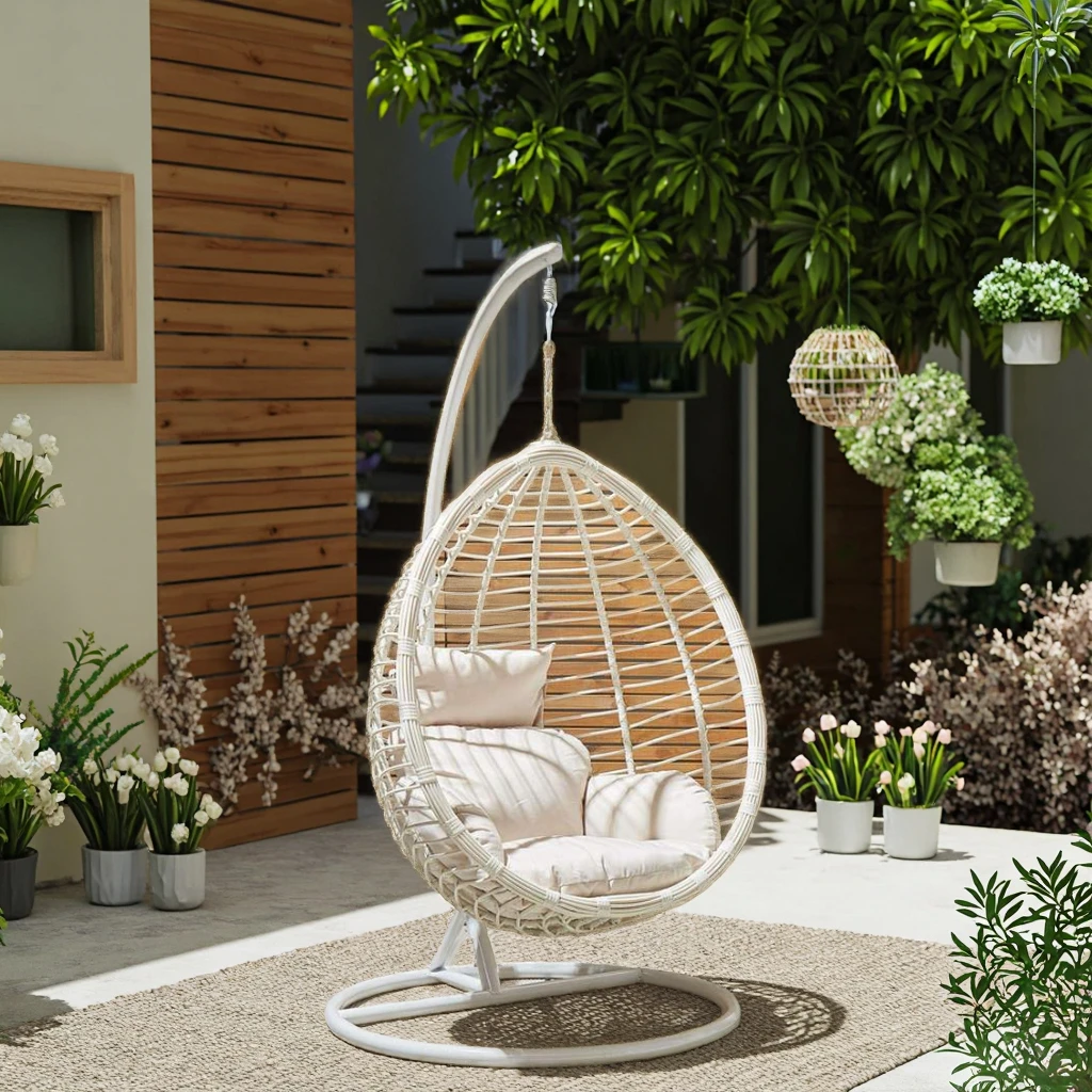 

Modern Indoor/Outdoor Aluminium Swing Egg Hanging Chair Leisure Rattan Chair For Bedroom Hotel Park Garden Swing Chair