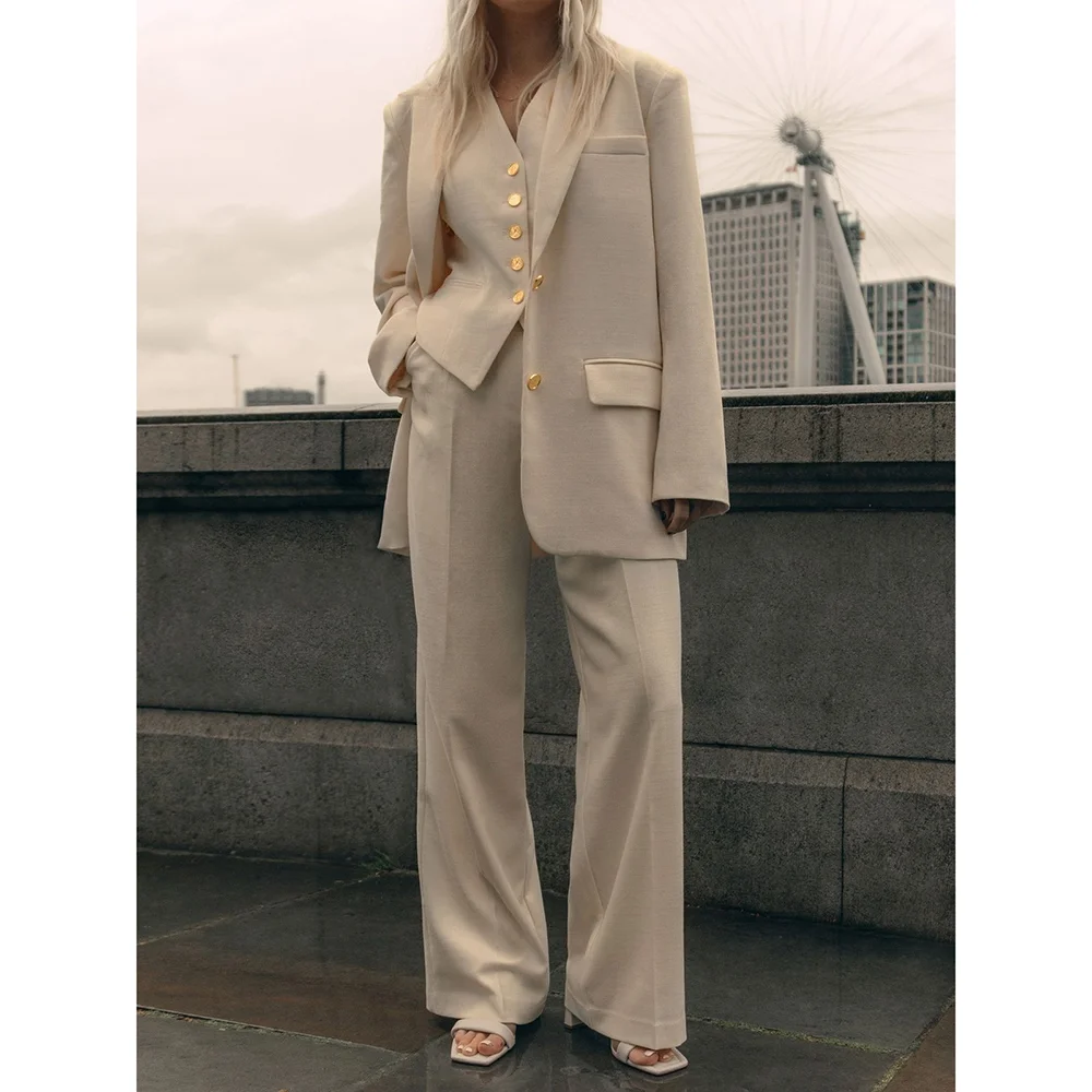White Single Breasted Women Set New Female 3 Pieces (Blazer+Trousers+Vest) Formal Evening Party Suits Daily Office Lady Set