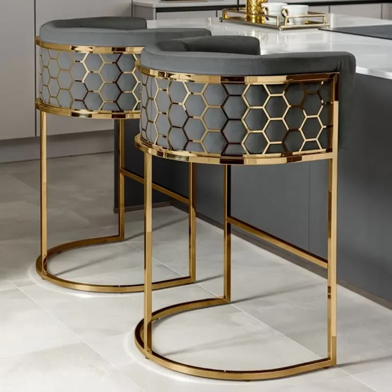 Modern Black Honeycomb Bar Stool Stainless Steel High Back Counter Chair for Cafe Hotel Home Decor Comfortable Seating