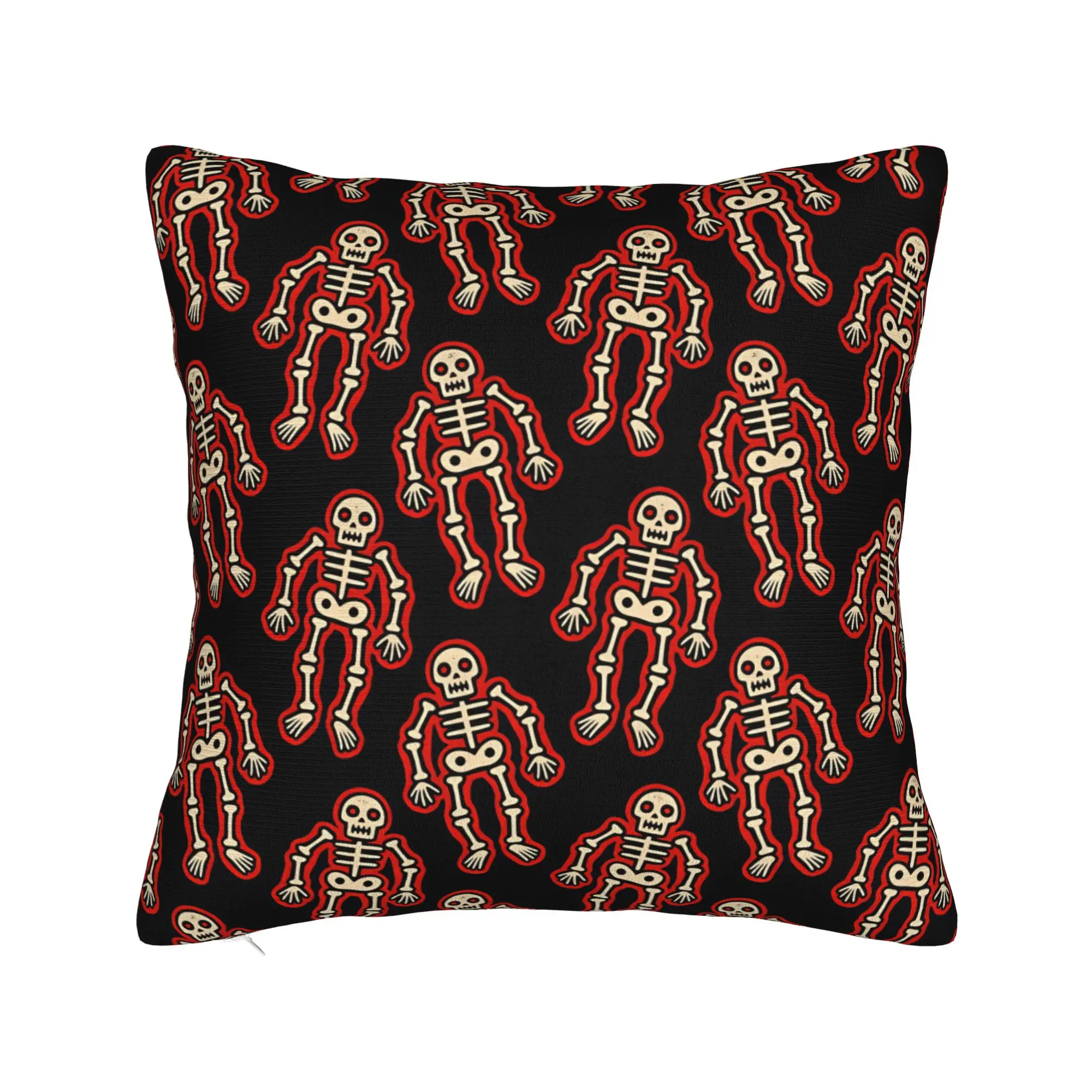 Pillow Cover Cartoon Red Outline Skeleton Seamless Pattern Black Background  Novelty Pillow Case For Living Room Bed Pillowcases