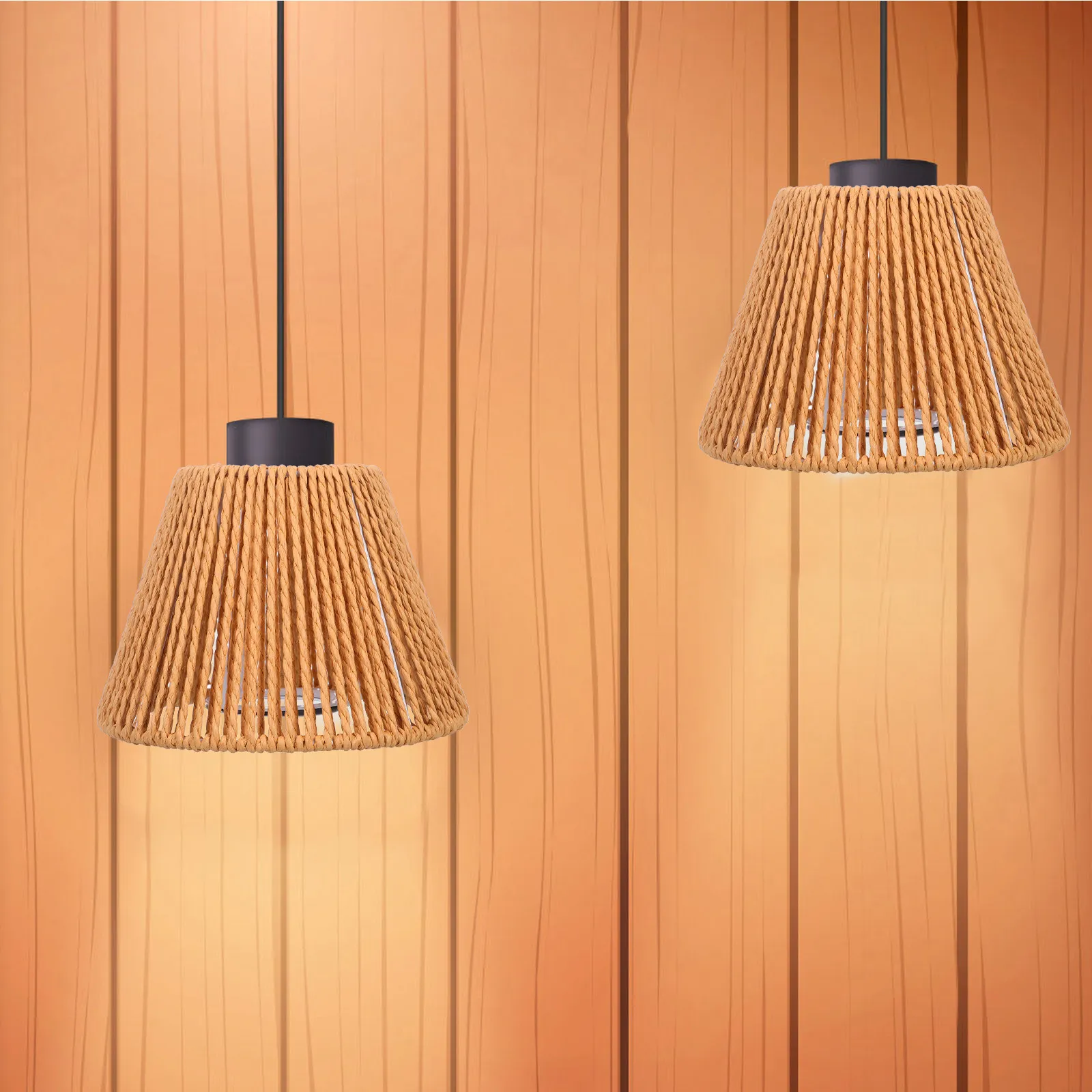 Handwoven Lampshade Iron Frame Paper Rope Cone Shape Pendant Light Shade for Cafe Hotel Home Boho Lighting Decor
