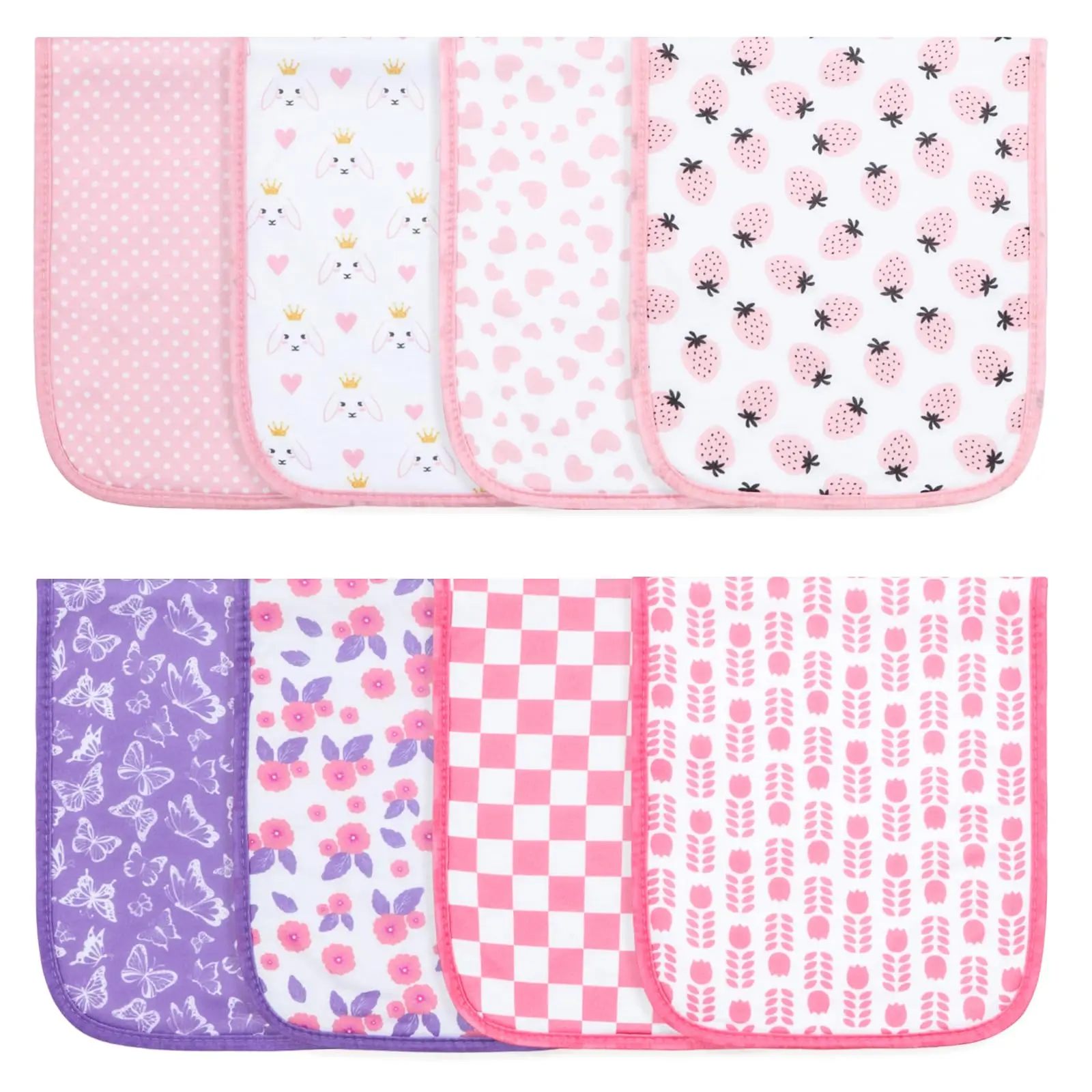 Benoxine 8-Pack Organic Cotton Baby Boys & Girls Burp Cloths Large 48 X 20 cm Soft Super Absorbent 2-Layer Burping Rags with Fleece Back Pre-Washed Multi-Use Towels for Feeding Spit-Up and Drooling for Newborn Infant 0-12 Months