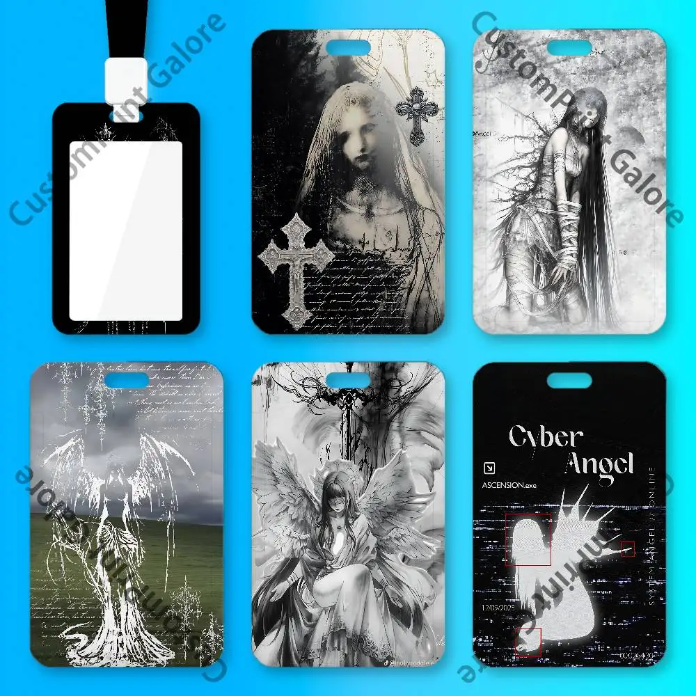 Cyber Sigil Angel Cross Transparent PVC  ID Card Sleeve Badge Dustproof Case For Staff School Student Work Card