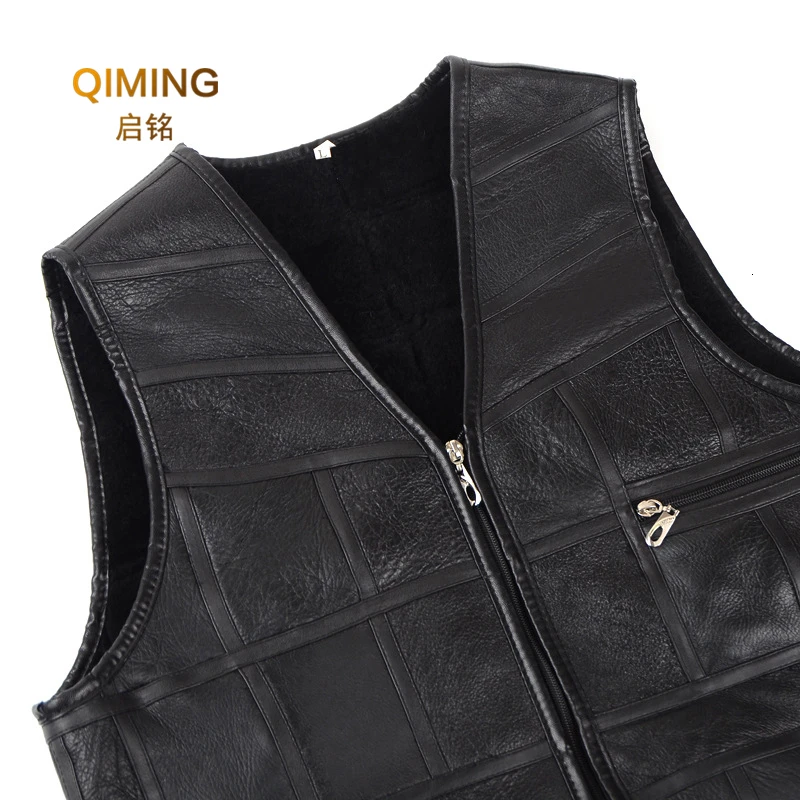 Genuine Leather Vest Men Winter Wool Liner Thick Plus Size Clothing Motorbike Sheepskin Waistcoat Vests Man Motorcycle Jacket