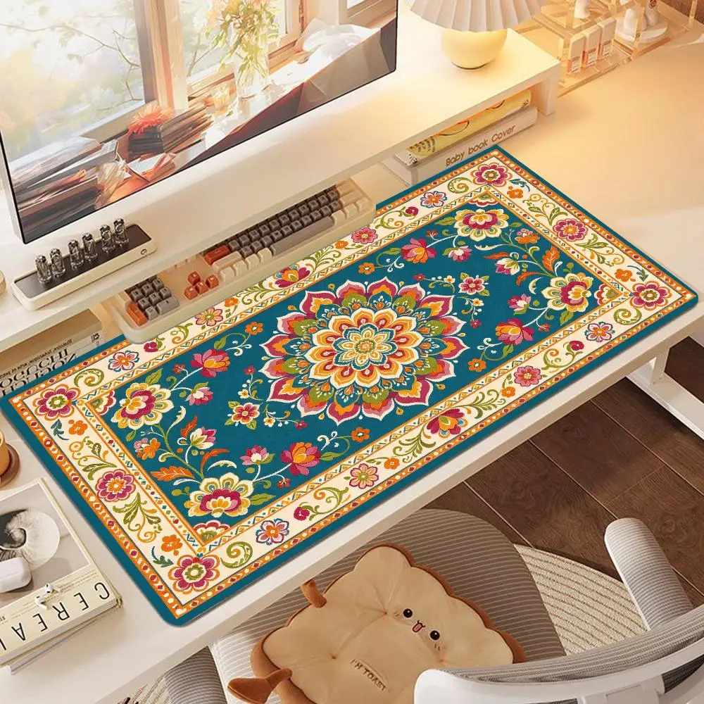Dark Green Medallion Persian Rug Pattern Desk Mat Gaming Mouse Pad Non Slip Base For Classic Home Office
