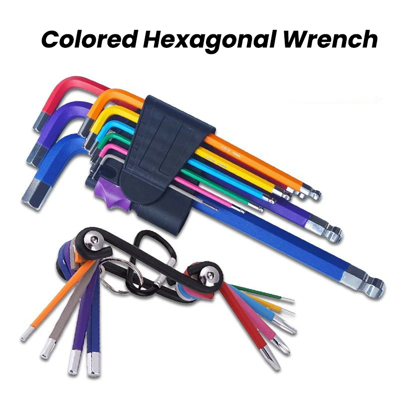 9 Pcs Colored Allen Key Hexagonal Wrench Portable Emergency Repair Tool 1.5-10mm Color Coded Hexagon Hex Hand Tool Set