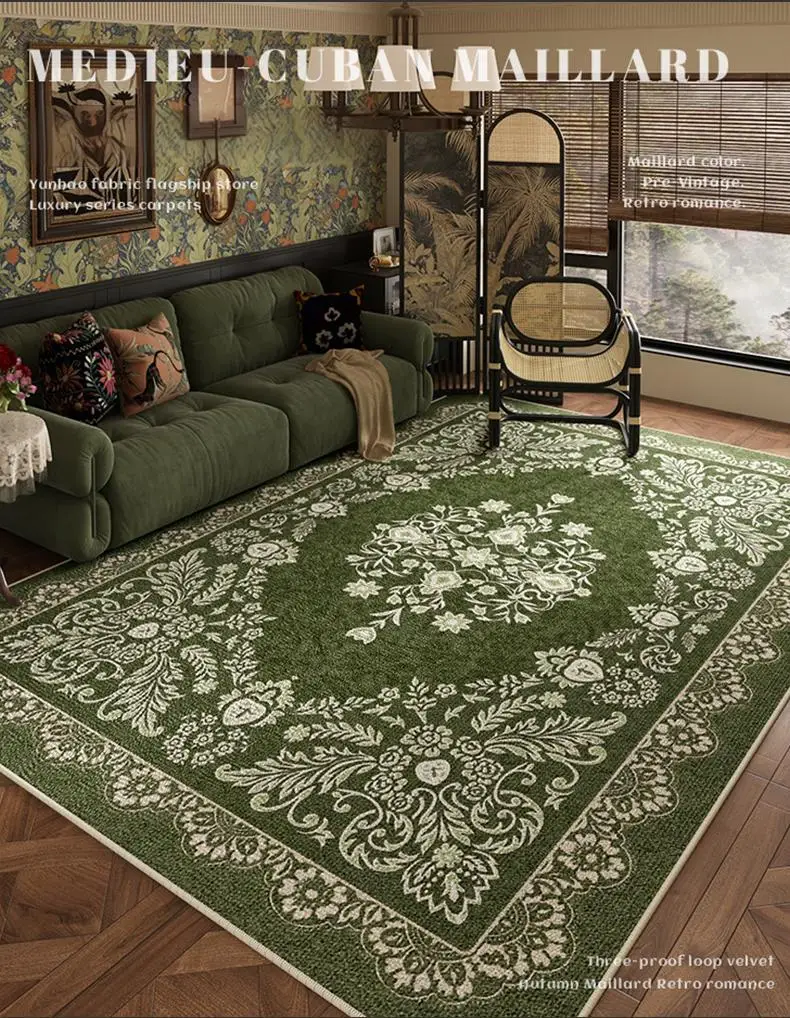 

VIKAMA French Green Color System Carpet Living Room Sofa Coffee Table Cushion Easy Care Bedroom Carpet Home Decoration