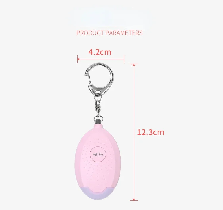 ห่วงโซ่กุญแจนิรภัยแบบพกพาสำหรับผู้หญิงและผู้สูงอายุมีไฟ LED 130เดซิเบลป้องกันตนเอง