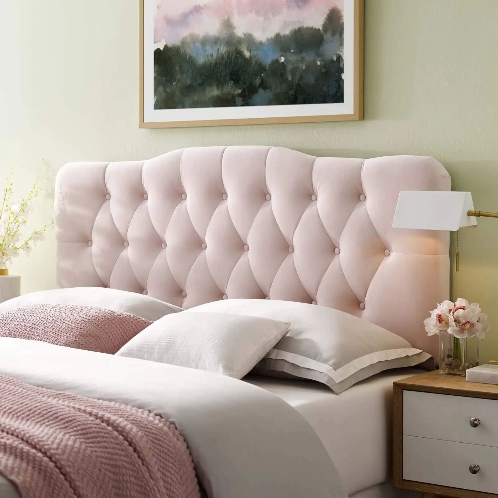 Annabel Diamond Tufted Performance Velvet Full Headboard in Pink