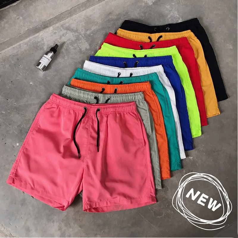 Pantaloncini da spiaggia da uomo in seta di ghiaccio pantaloncini sportivi estivi traspiranti leggeri colore caramella Surf nuoto pantaloncini