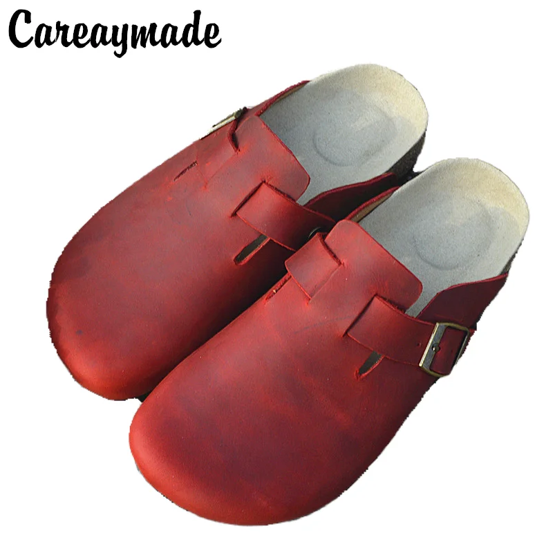 Careaymade-Genuine leather slippers,pure handmade cowhide flat mes slippers,Korean Comfortable women's shoes big size 35-47