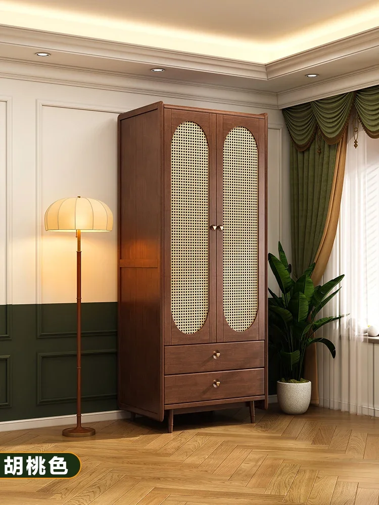 Solid Wood Wardrobe Home Master Bedroom Closet Retro Little Closet Rattan Wardrobe