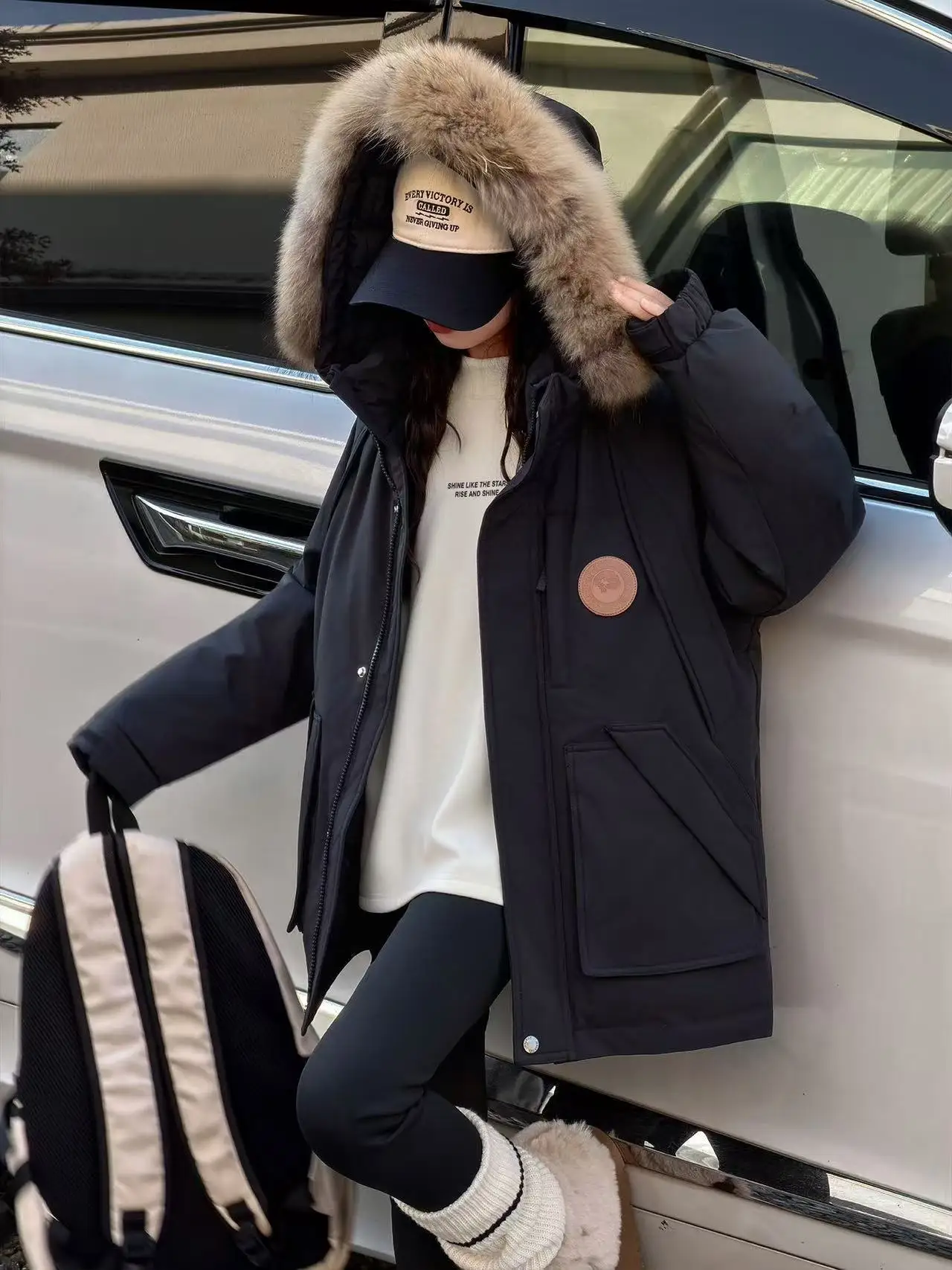 Girls Fashionable White Duck Down Jacket With Real Fur Hood Winter Warm Parka Coat for Children 130-170cm