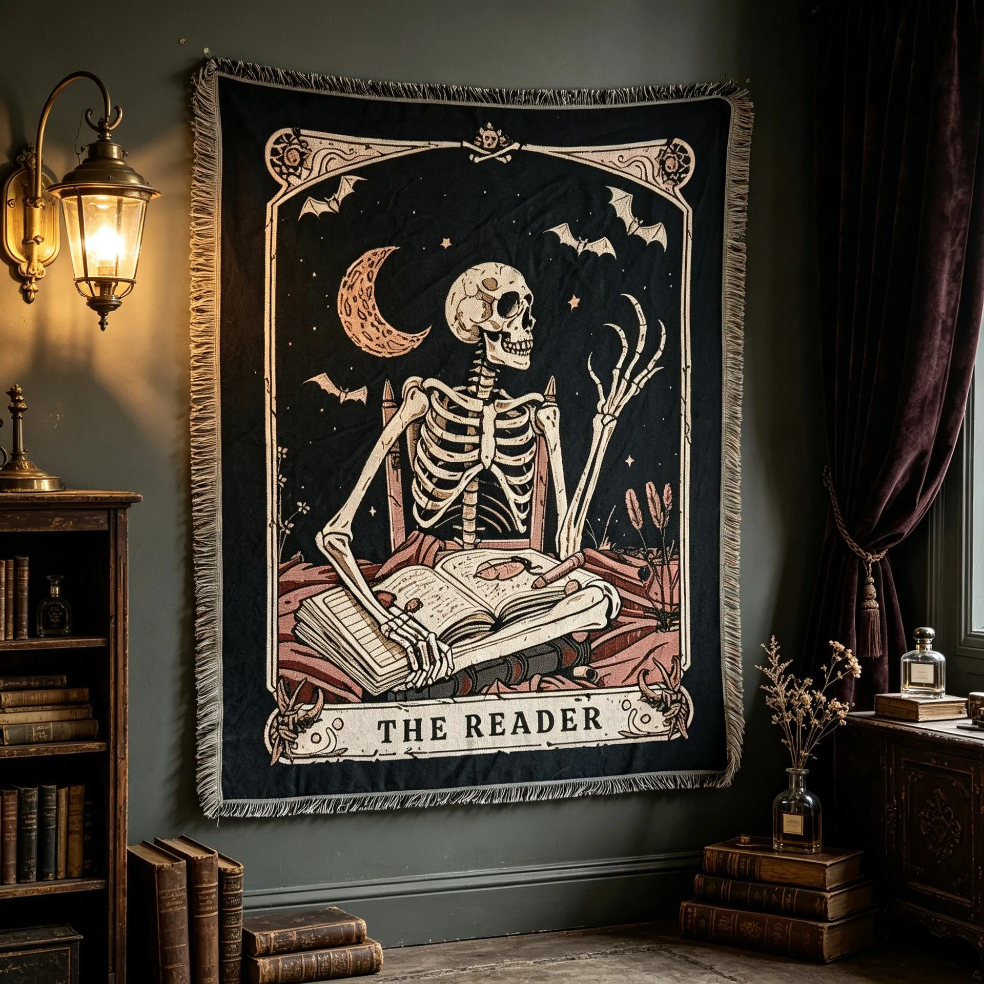 Skull Tatting Woven Blanket Sofa Towel Cover Wall Decor Artistic Tapestry Carpet Hanging Painting Outdoor Picnic Camping Blanket